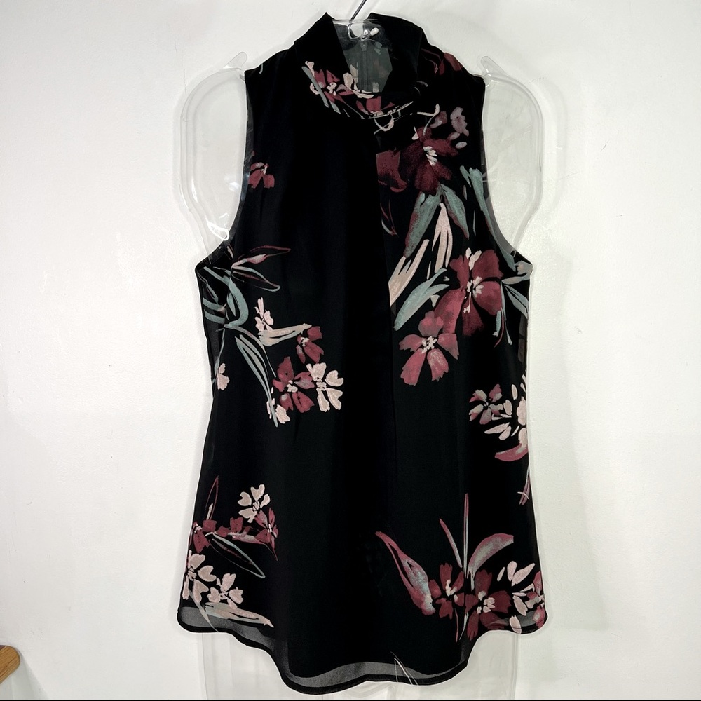 NEW Le Chateau Sheer Black Floral Lined Tank Top Blouse Size XXS